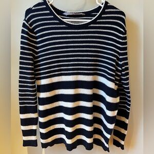 Athleta‎ Kennewick Sweater Striped Navy Blue White Merino Wool Blend Soft XXS
